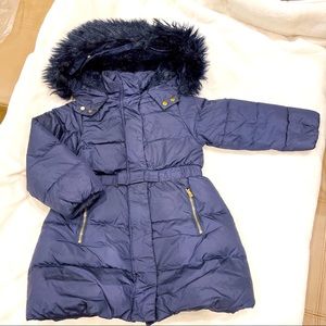 Jacadi Girls Down Coat with Faux Fur Trim